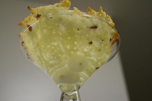 This is a much prettier cheese to layer on top of gin. The taste of Swiss, too, seemed better able to withstand the gin assault. Plus, it didn't go all rubbery and slimy and gross, like the mozzarella.