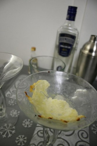 The sad, lonely remains of the last of the martinis.  No, it doesn't look appetizing, but it was perhaps the first step in a long process of refining.  I mean, come on!  Cheese and alcohol!