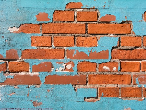 "Overpainted peeling bricks" from a great free texture library at mayang.com/textures